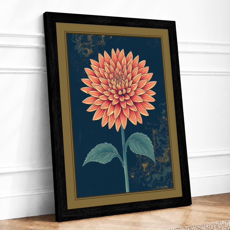 Dahlia In Bloom Botanical - Print, A2 - 59.4 x 42.0 cm, Black