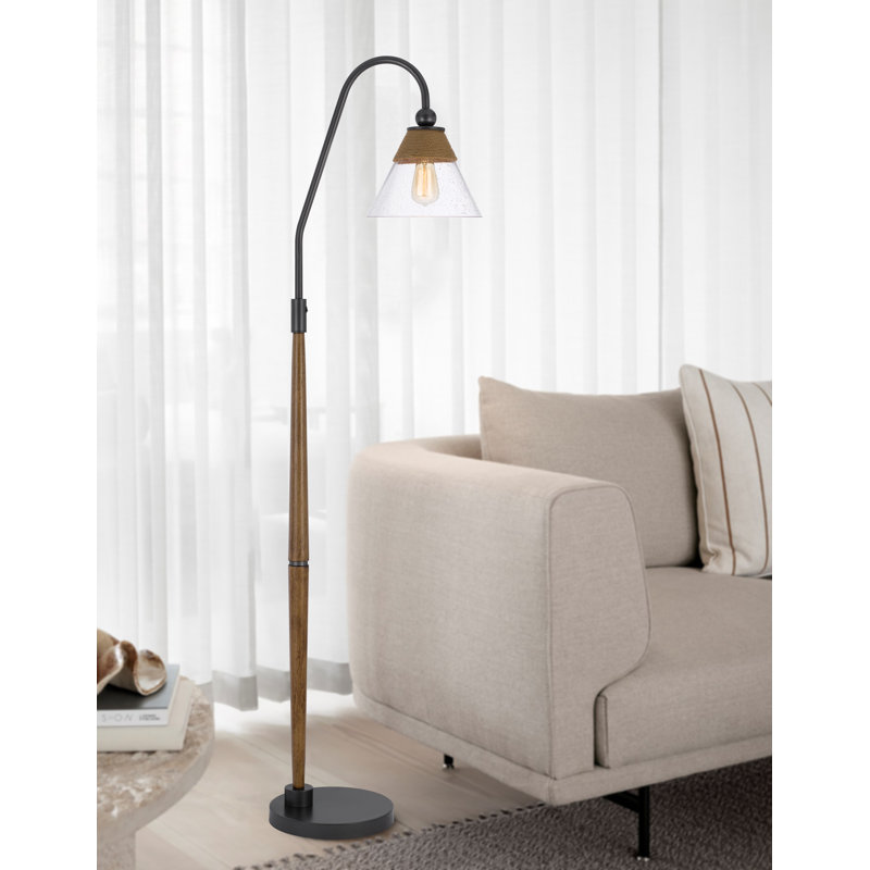 Lampe sur pied Hinton 60 W Downbridge en métal avec pied en imitation bois et abat-jour en verre, hauteur 181 cm (71,24 po).