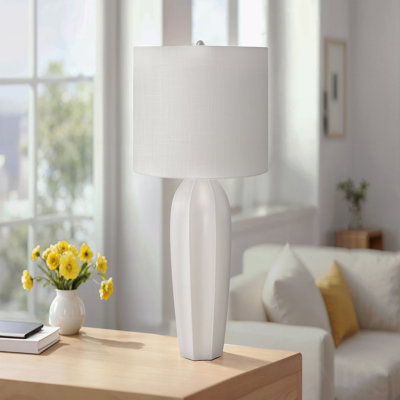 Table Lamp  - 27"H,, In Cream Ceramic Material