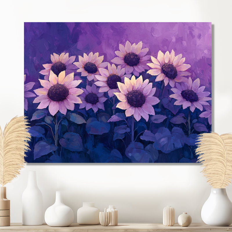 Dony, crépuscule mauve, teintes de coucher de soleil, champ de tournesols III - art mural de tournesols pour le salon