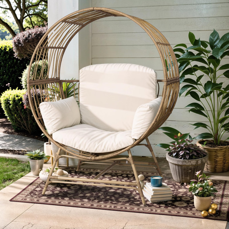Fauteuil pour patio en osier avec coussin, Beige