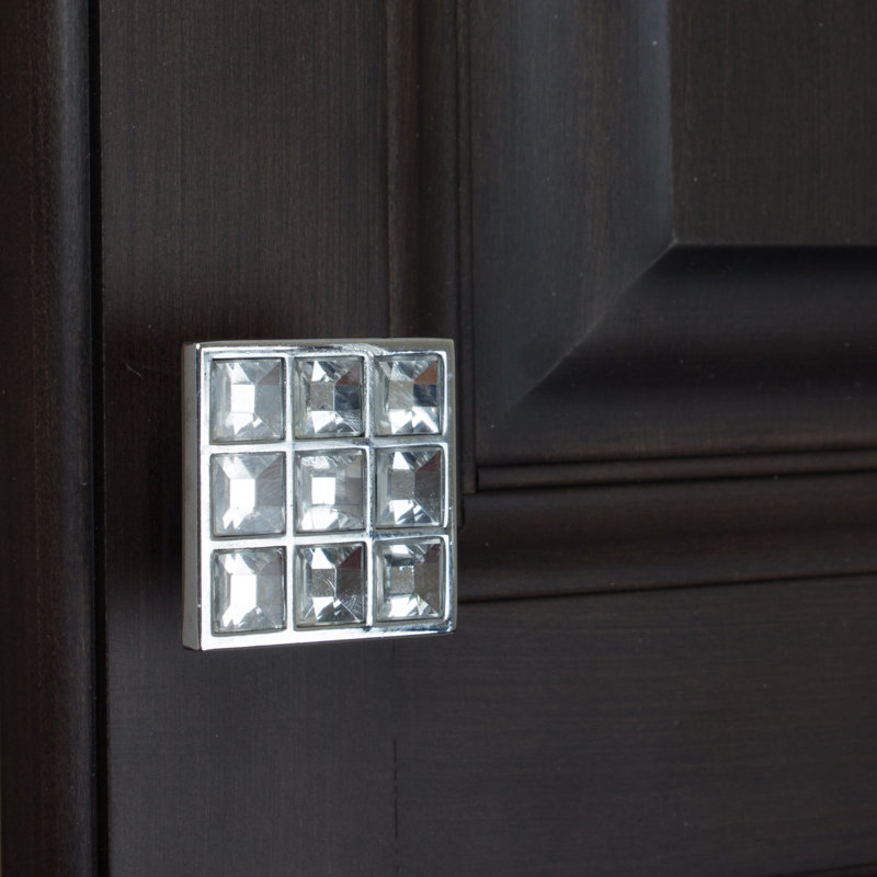 1-1/2" Square Clear Crystal Cabinet Knob with Polished Chrome Base