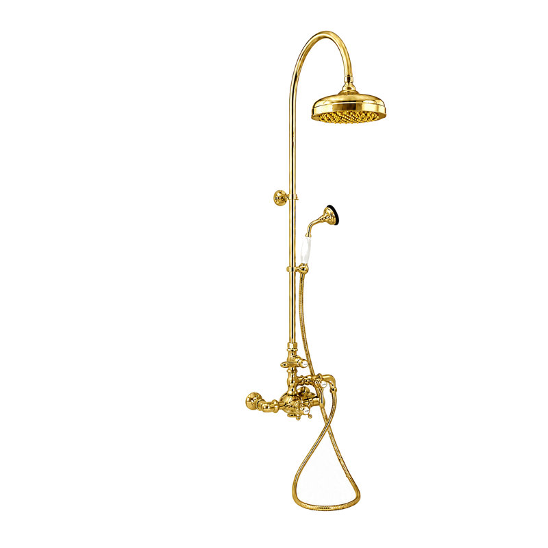 Exposed Thermostatic Shower System and Hand Shower (P1088), Unlacquered Polished Brass