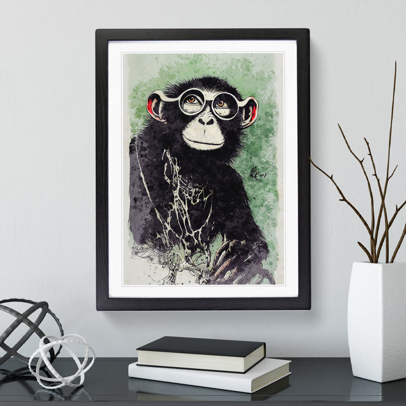 XV1022-5150X Monkey No.2 - Single Picture Frame Painting, Black, 34cm H x 25cm W x 2cm D