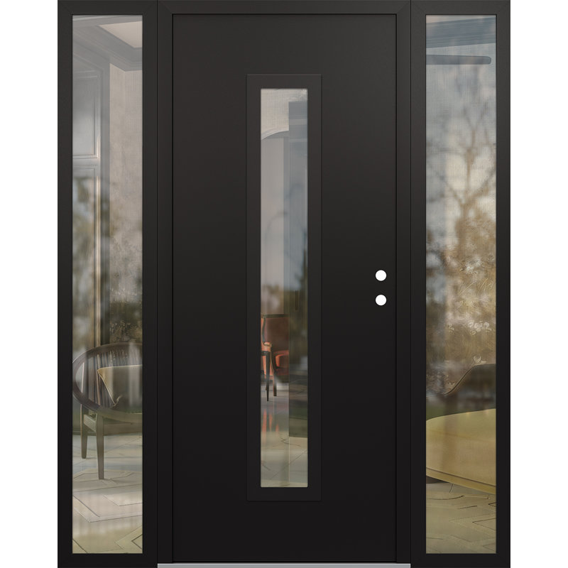 Porte d'entrée avant pré-montée en verre Diamond A11, L 69 po x H 81,69 po, Noir / noir / transparent, Gauche