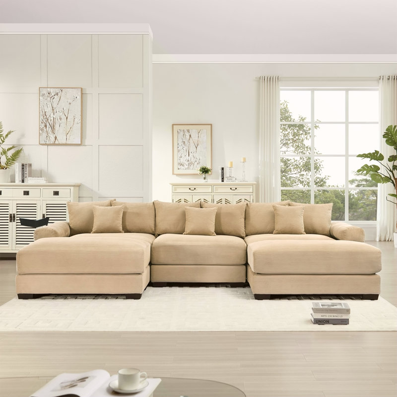 Canapé modulaire surdimensionné 130 po Cloud, H 34 po x l 129 po x P 33 po, Velours côtelé chameau