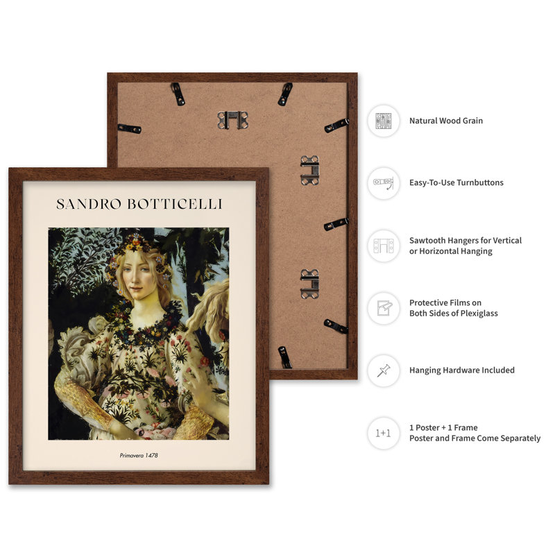 Sandro Botticelli - Primavera, Affiche, H 18 po x l 24 po, Encadrement brun