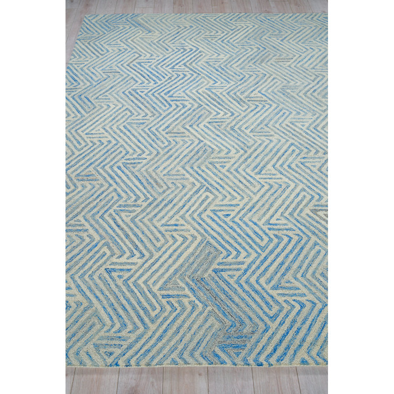 Ivory and Blue Hand-Tufted Wool 9' x 12' Area Rug