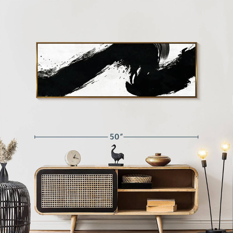 Coup abstrait, Cadre flottant doré, 49 po x 17 po
