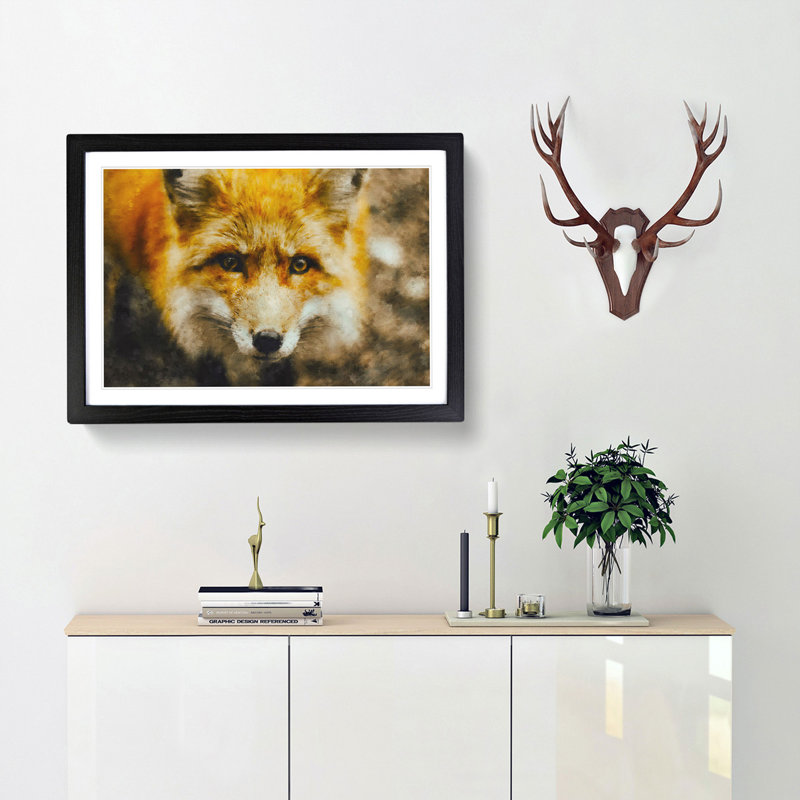 Curious Fox - Picture Frame Graphic Art Print, 45cm H x 63cm W x 2cm D, Black Framed