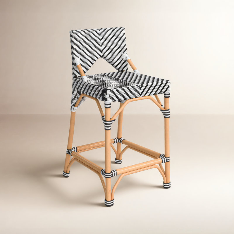Estela Rattan Counter Stool, Black/White, Black/White