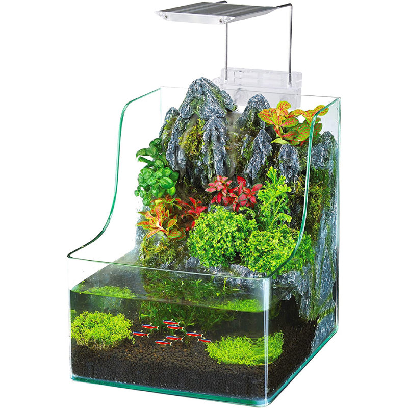 Hydroponic Glass Aquarium with LED Light and Waterfall