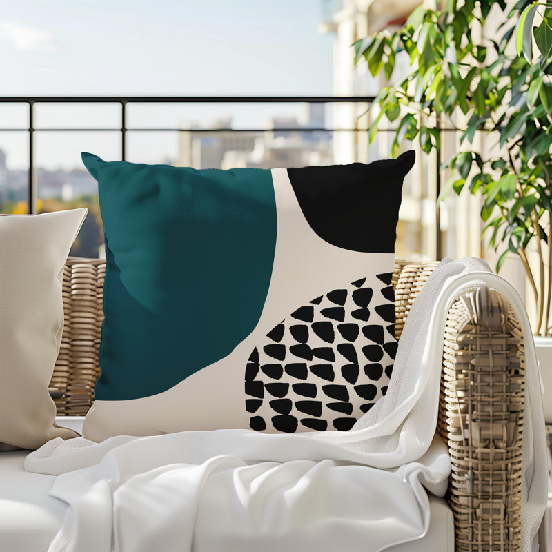 Coussin carré intérieur / extérieur pia, H 19 po x l 19 po, Émeraude / noir / blanc cassé