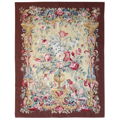 Tapis unique beige / rose / ocre 5 pi 1 po x 6 pi 6 po Fleur De Lis