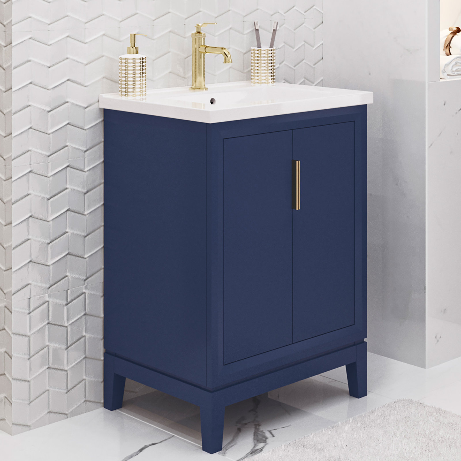 Finck 24.2'' Single Bathroom Vanity, Monarch Blue, Gold