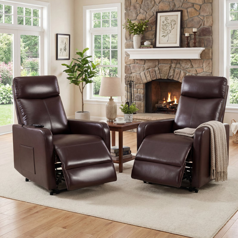Ensemble de fauteuils inclinables muraux en cuir avec télécommande Wall Hugger (ensemble de 2), Dark Brown Faux Leather