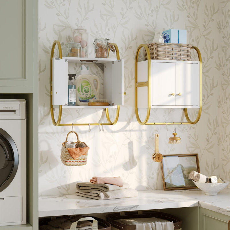 Armoire de rangement murale avec crochets, Blanc