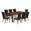 Ensemble de table de salle à manger 9 pièces comprenant une table de cuisine rectangulaire en bois rustique et 8 chaises de salle à manger Parson en tissu de couleur noire, noyer antique-666754225-666724493-666724494