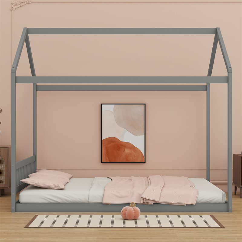 Lit en bois avec tête de lit, Gris