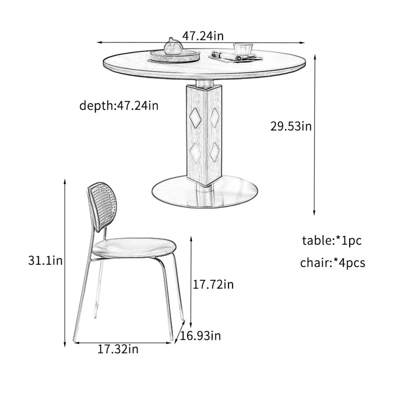 Matte Rock Slab Dining Table Sets., Table, 4 Chairs, Dark Brown
