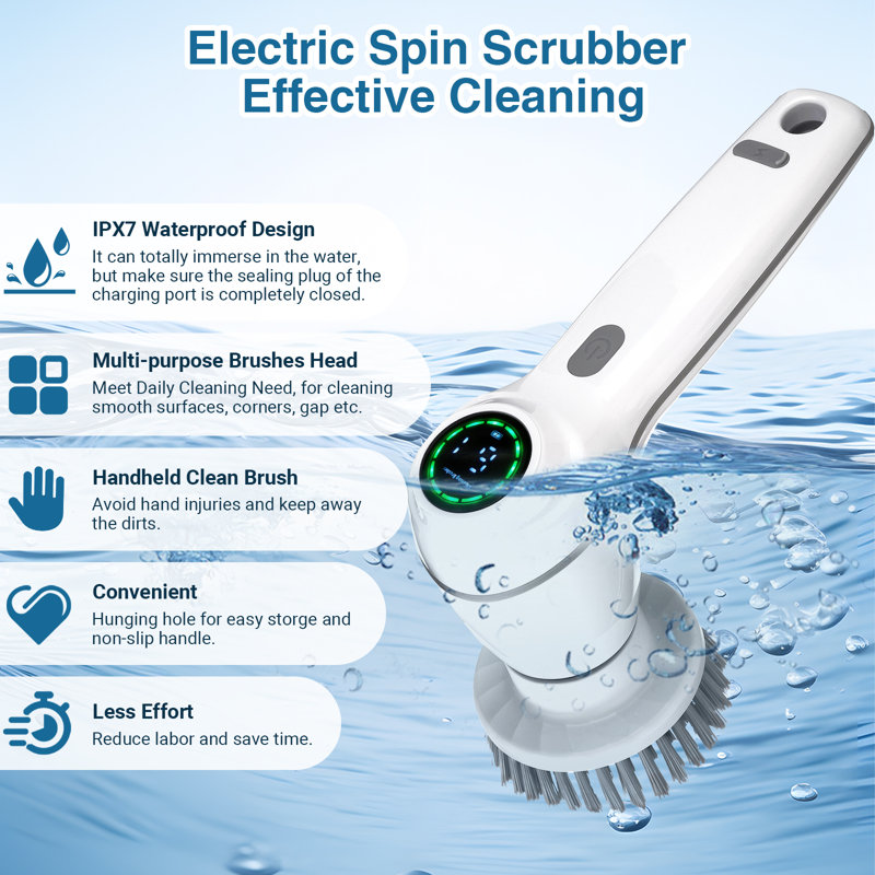 Electric Spin Scrubber with 7 Replaceable Brush Heads