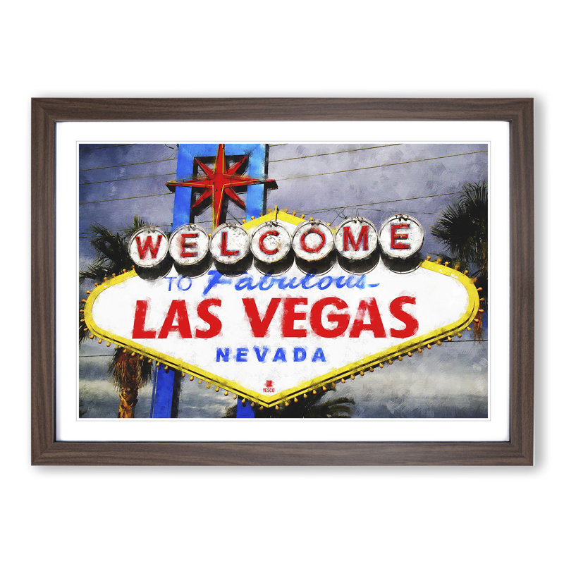 Las Vegas Sign Vol.2 - Picture Frame Painting, 36cm H x 48cm W x 2cm D, Walnut Framed