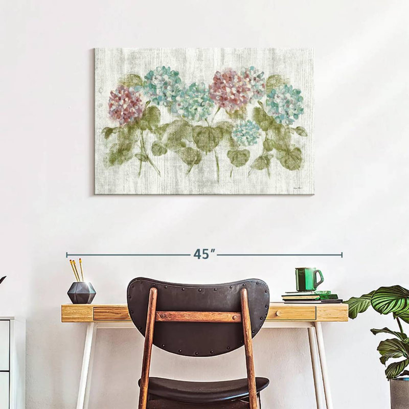 Harnek, rangée vibrante d'hortensias sur bois, H 24 po x l 36 po