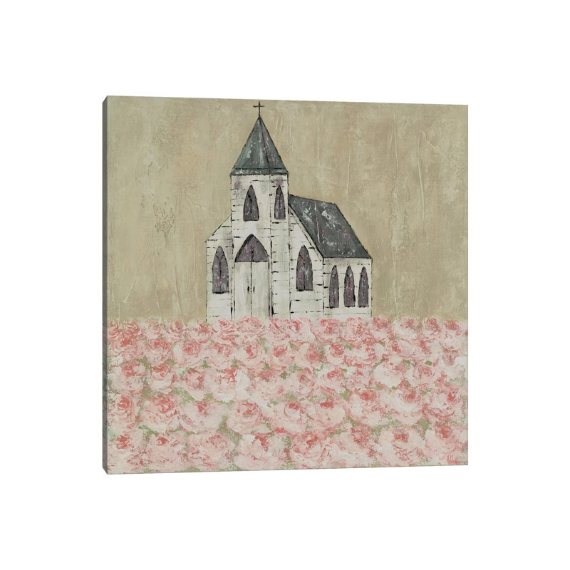 Church Peony Field by Ashley Bradley - Painting on Canvas, Wrapped Canvas, 30.48 cm H x 30.48 cm W