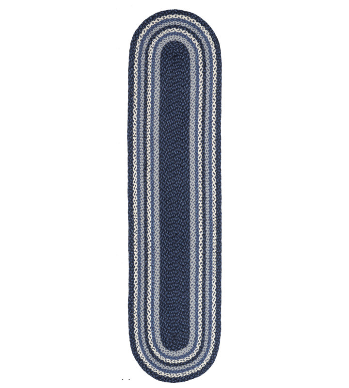  Blue, Gray & Ivory Braided Jute Rug – Oval by , 2'x6'