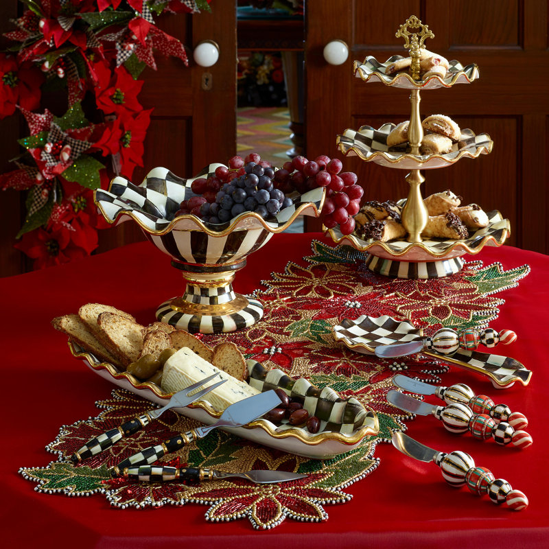 Courtly Check Hand-Painted Ceramic Spoon Rest with Gold-Lustre