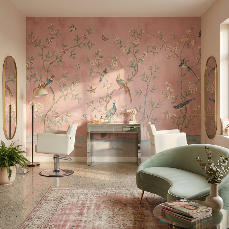 Papier peint chinois oiseaux chinoiserie, Non-Woven Nonpasted, 200 po x 120 po