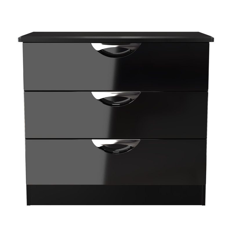Bhodhini 77cm W 3 - Drawer Chest of Drawers, Black