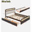 Lit plateforme en bois avec lit gigogne, 2 tiroirs et accents de rotin Brashaun-1112140787