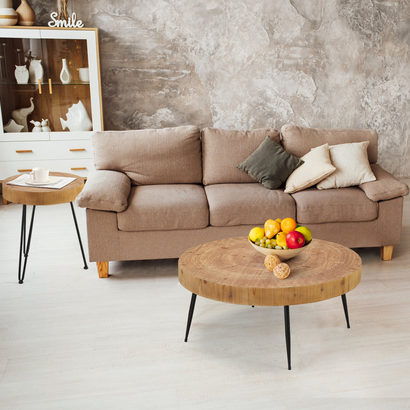  Chakyra 2 Piece Coffee Living Room Table Set with Wooden Growth Ring Tabletop