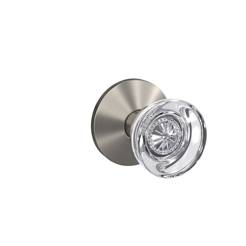 Hobson Non-Turning Glass Knob with Kinsler Trim, Satin Nickel