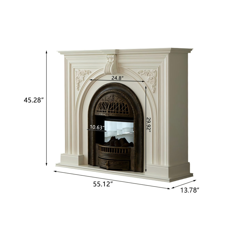 Landscape Electric Fireplace With Decoration and Heating, 45.28" H x 55.12" W x 13.78" D, Cream