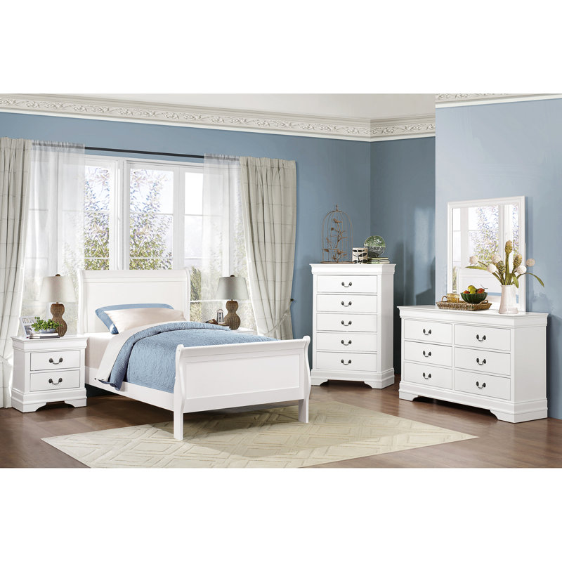 Lit simple blanc de style traditionnel avec rails pour meubles de chambre à coucher, Lit simple, White