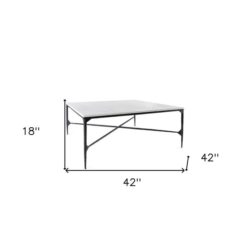 Table basse 42 po carrée en marbre et fer véritable noir et blanc