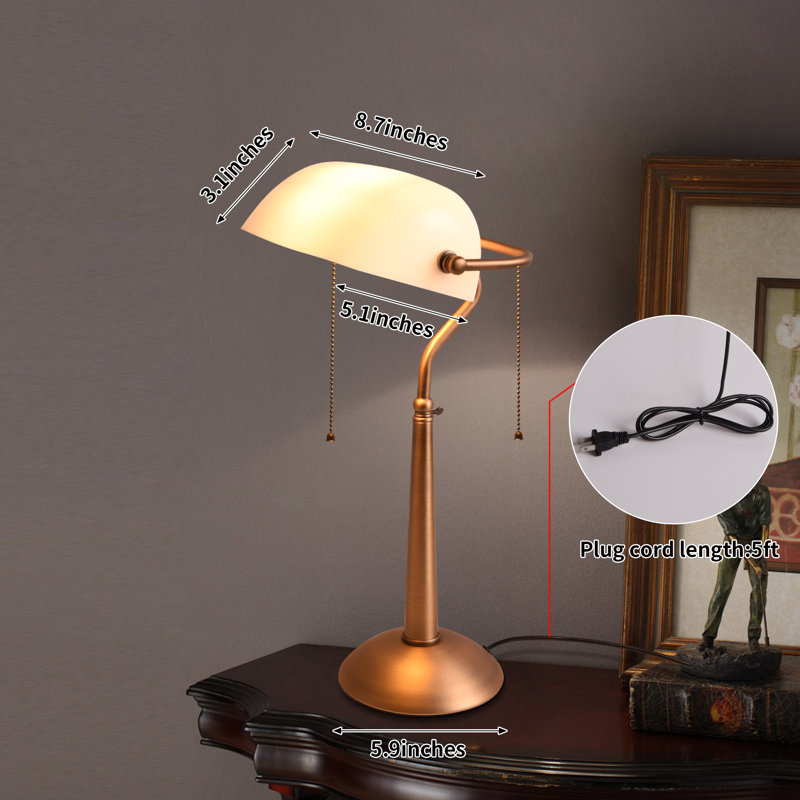 Lampe de table antique avec abat-jour en verre et abat-jour en verre