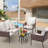 5 Pieces Patio Furniture Set,Outdoor Conversation Set with 2 Round Side Tables,Modern Metal Outdoor Couch with Waterproof Cushions for Backyard,Porch-1899881383