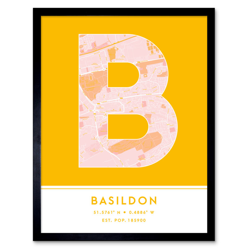 Basildon City Map Basildon England United Kingdom City Map - Single Picture Frame Typography