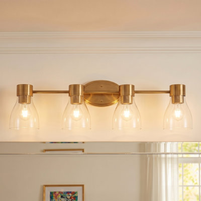 Éclairage pour salle de bain 3 lumières en laiton brossé avec abat-jour en verre transparent Jessa