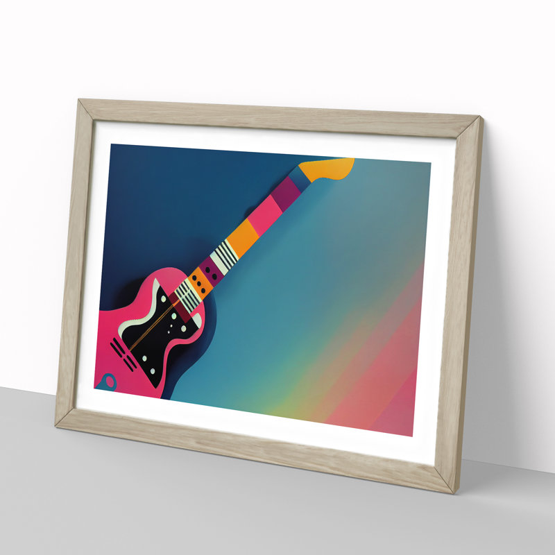 XH1022-6101X Modern Guitar 1 Piece Single Picture Frame Wall Art, 25cm H x 34cm W x 2cm D, Oak