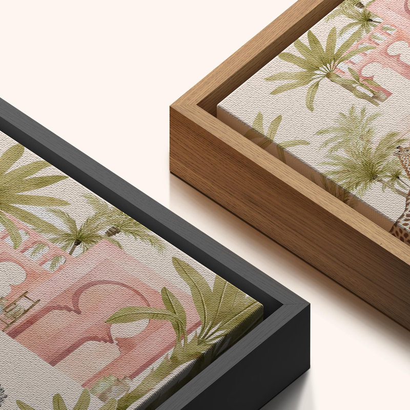«Jungle Zebra Animals in Tropical Palm Tree Modern Boho», reproduction d'art sur toile encadrée 2 pièces, H 24 po x l 32 po