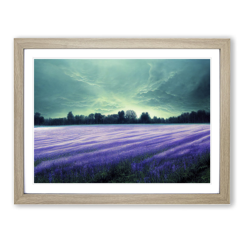 Illuminated Bluebell Field - Single Picture Frame Painting, 46cm H x 64cm W x 2cm D, Oak