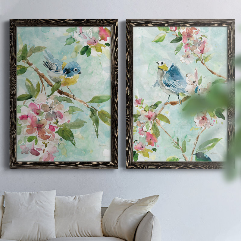 «Asbury Garden Song I», ensemble de 2 peintures sur toile encadrées, Cadre noir, H 44 po x l 31 po x P 1 po