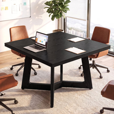 Small Conference Table, 39.37-Inch Square Office Meeting Table for 4 People, Modern Writing Desk for Home Office, Conference Room, Small Spaces, Black