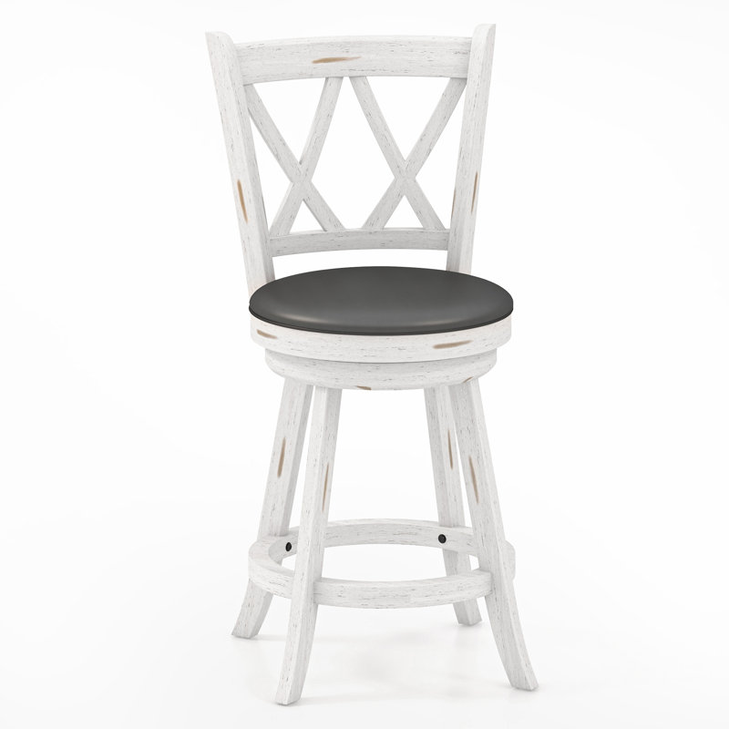 White Swivel Counter Stools with Faux Leather Seats, Set of 2