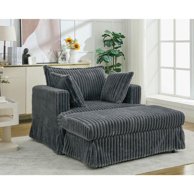 Chaise longue surdimensionnée en velours côtelé 47,7 po avec repose-pieds, Gris foncé