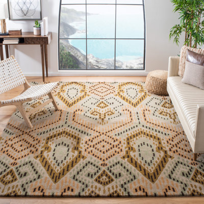 Tapis brun / ivoire en laine touffeté à la main à motif géométrique Eaton